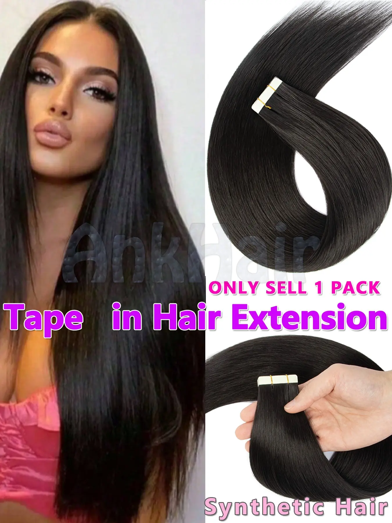 Hair Tape in Extensions, 20pcs Invisible Tape in Hair Extensions, Seamless Straight Natural Hair, Easy to Apply, Long-Lasting Results, Hair Pieces Extensions, Invisible Extension Hairpiece