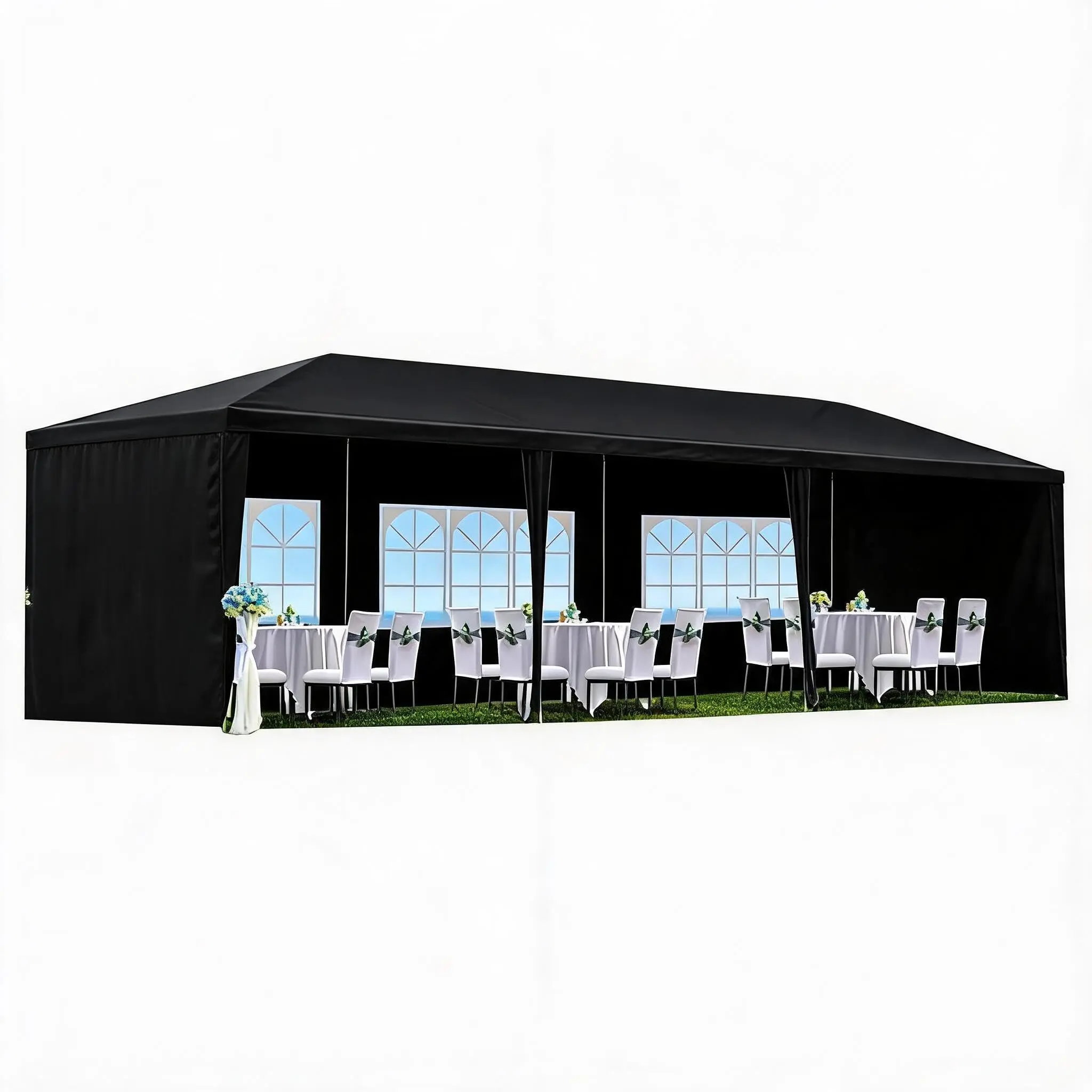 Heavy Duty Party Tent Gazebo – Waterproof, With Clear Window Walls | For Wedding, BBQ, Garden Party | Reinforced Metal Frame, UV Protection | Removable Sidewalls, Zippered Doors | Easy Assembly, Portable | Large Outdoor Shelter | Wind & Rain Resistant