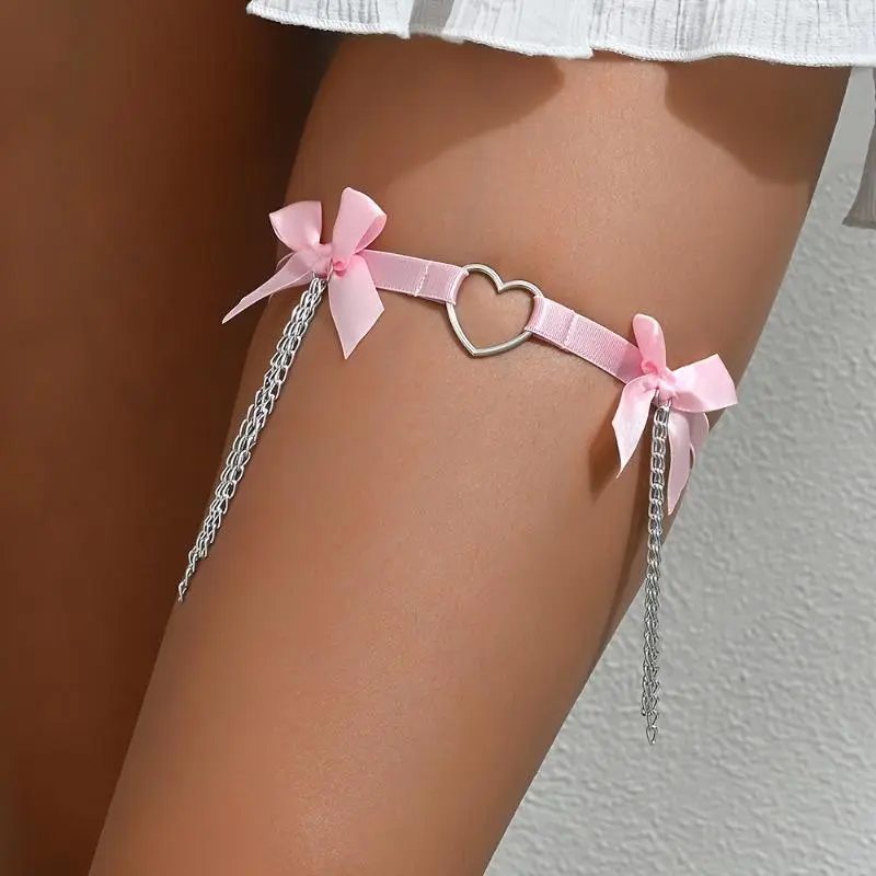 Women's Adjustable Basic Wedding Garter Belt - White Bow Tassel, Heart-Shaped Ring, Waist Chain Body Jewelry Set for Wedding, Casual, Dance, Sports Outdoor Protective Accessory