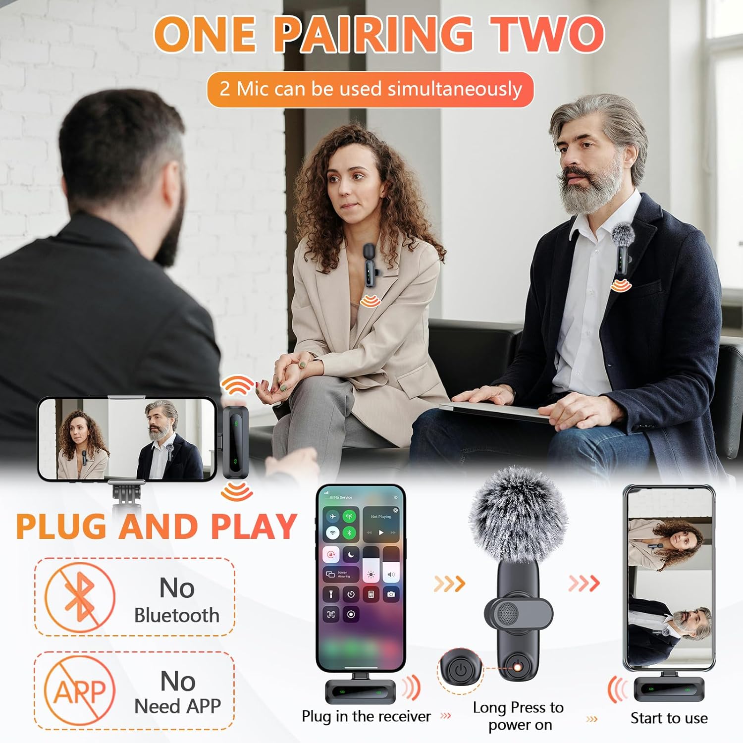 2 Pack  Lavalier Microphone for  15 16, iOS and Android Phone, USB C Mini Microphone LED Display Clip on Mic for Video Recording  YouTube Vlog