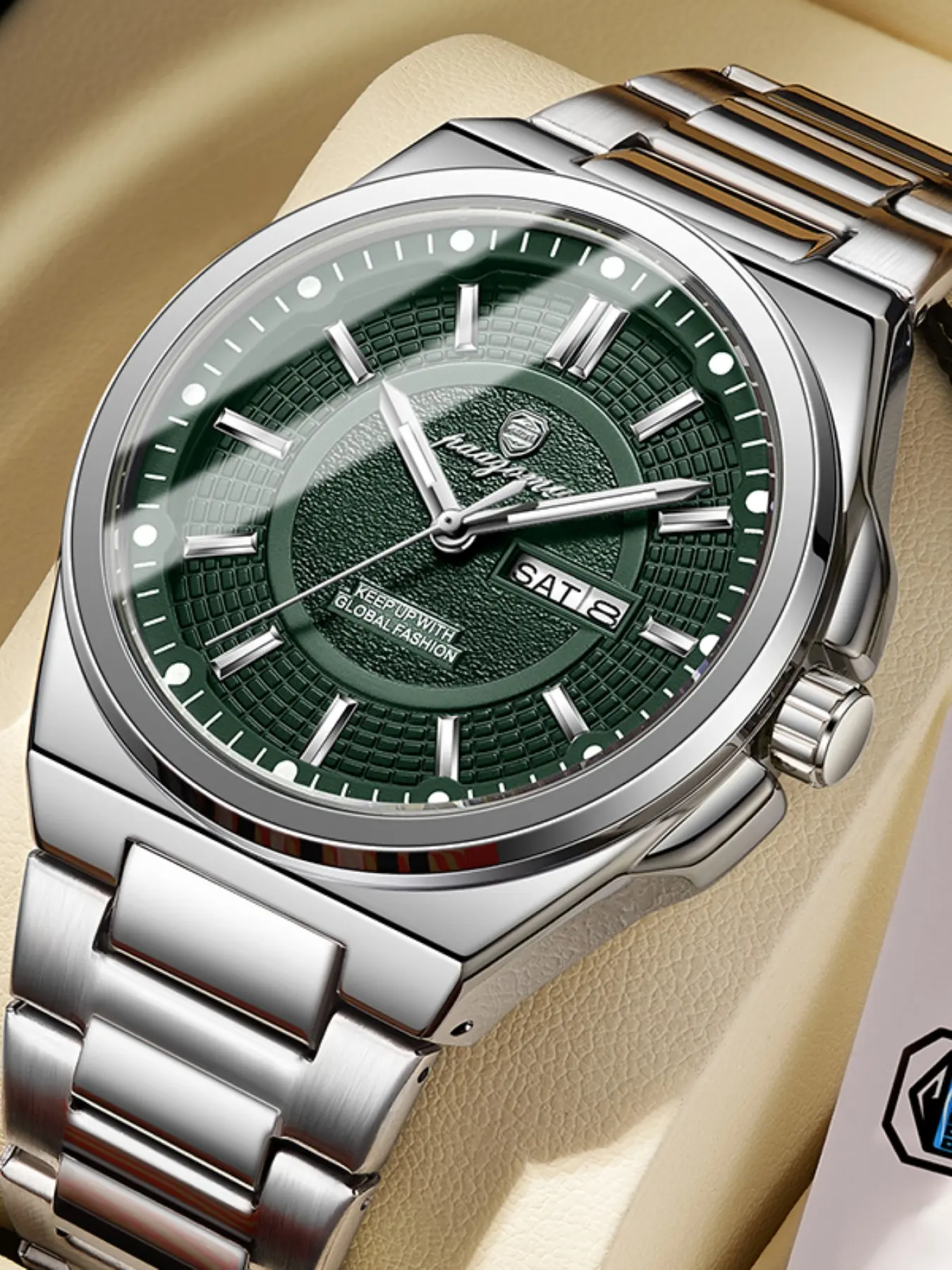 Men's Luxury Waterproof Quartz Watch, Stainless Steel Strap, Sporty Round Face, Analog Display, Dual Calendar, Perfect for Father, Waterproof Wrist Watch, Fashionable Waterproof Wristwatch