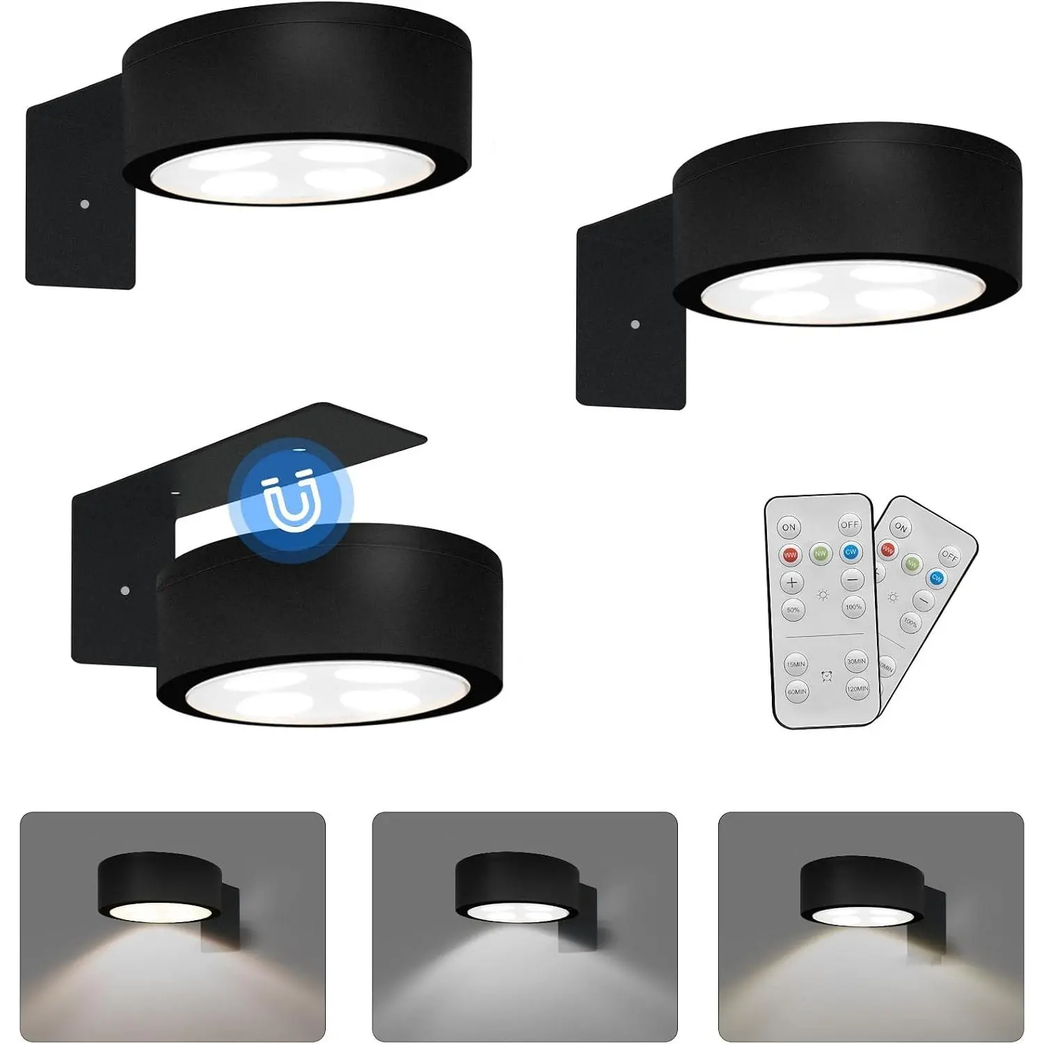 3-Pack Battery Operated Picture Light Magnetic Painting Light with 3 Lighting Modes,Remote and Dimmable Timer Art Display Light for Picture Artworking Frame Portrait,Wireless Wall Decor Puck Lights