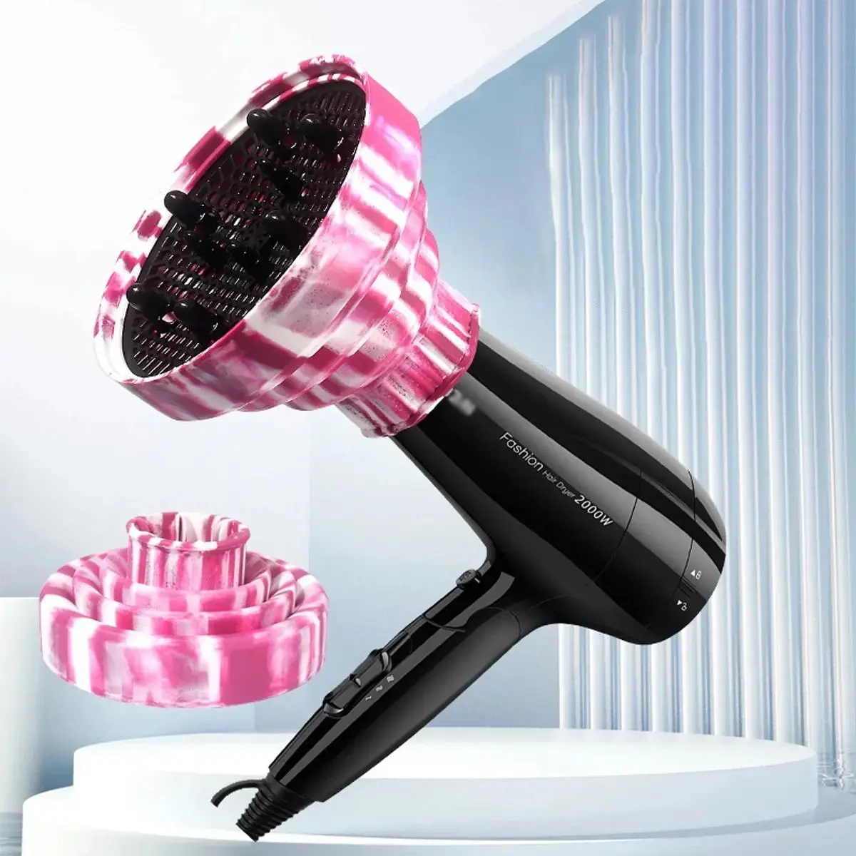 Portable Silicone Hair Dryer Diffuser, Foldable Universal Blow Dryer Attachment for Curly Hair, Even Heat Distribution Nozzle for Frizz Control, Travel-Friendly Hair Styling Tool