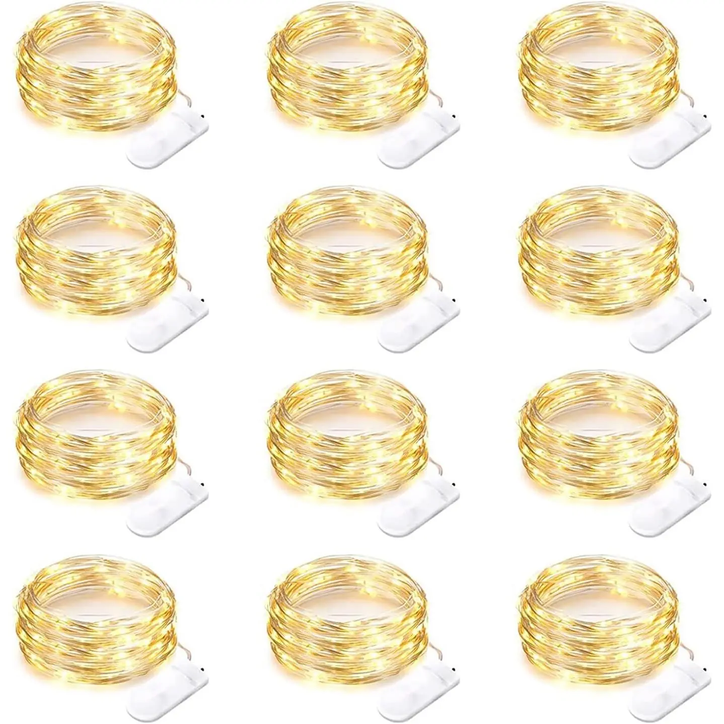 12 Pack Fairy Lights Battery Operated String Lights 7 Feet 20 Led Waterproof Christmas Lights Silver Wire Firefly Starry Moon Lights for Bedroom DIY Party Wedding Patio Christmas
