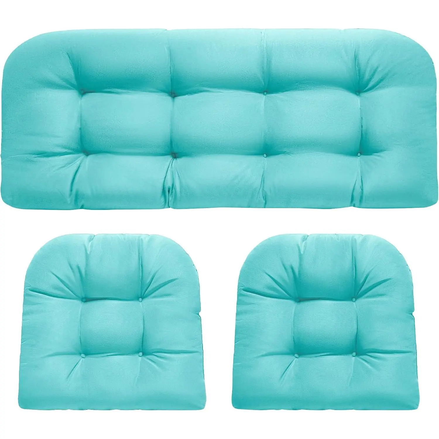 Waterproof Outdoor Loveseat Cushions for Patio Furniture - Tufted Wicker Chair Cushions Set of 3 (1 Loveseat + 2 U-Shaped) Teal