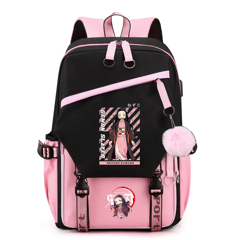 Demon Slayer Nezuko Backpack, Anime Student School Bag, Japanese Style Campus Backpack for Teens, Casual Travel Daypack