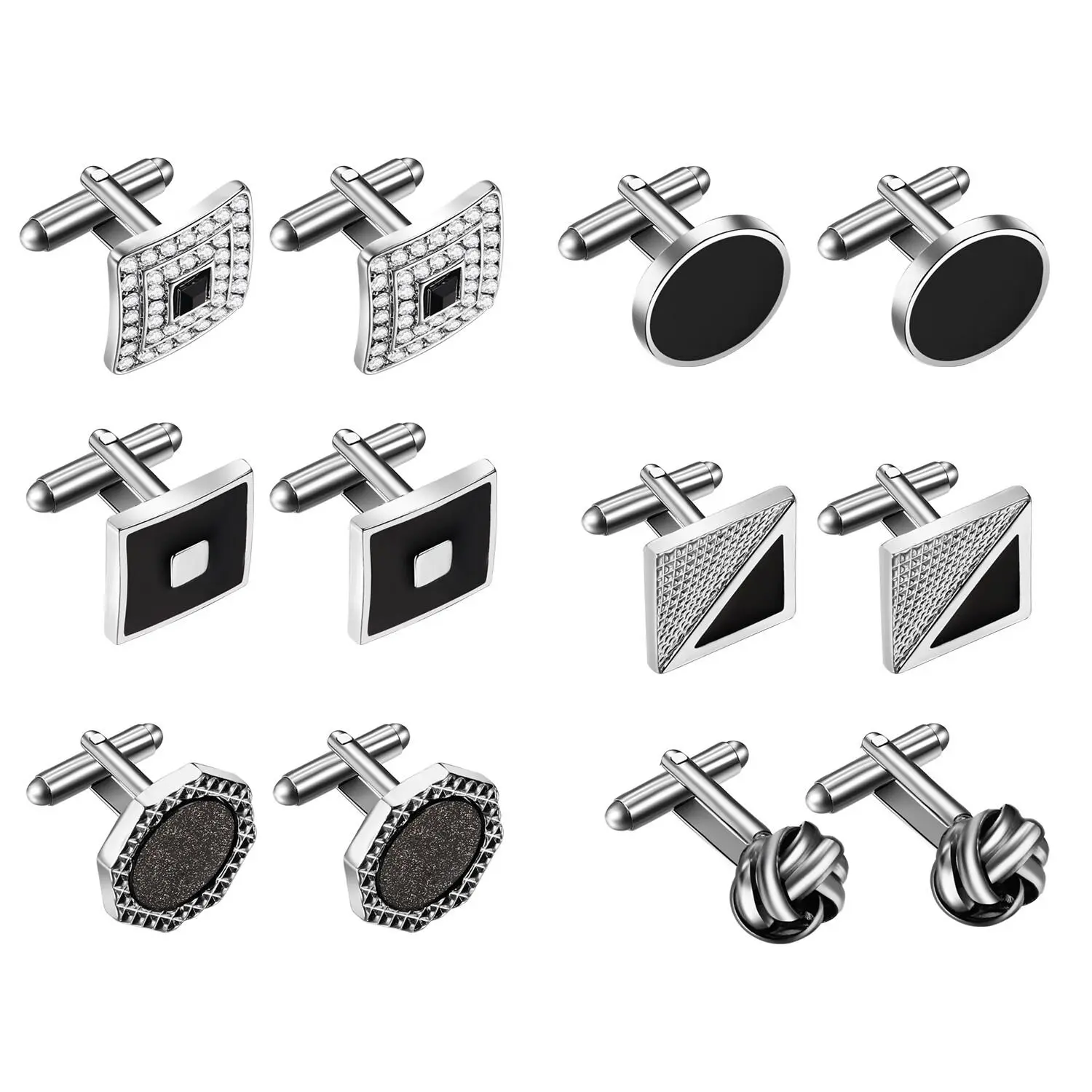 6 pairs Men's Classic Cuff Links Tuxedo Shirt Buttons Cufflinks Business Wedding