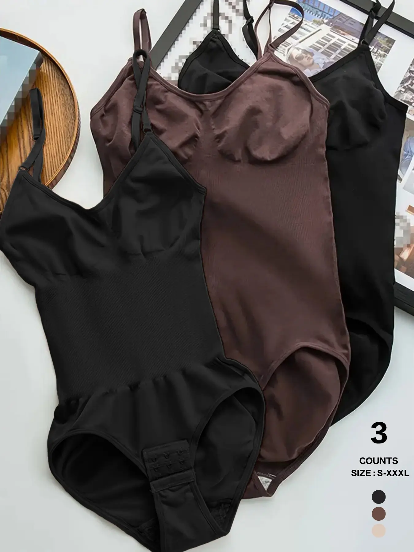 Tianfuc Women Seamless Shapewear Bodysuit Underwear, V Neck Tummy Control, Adjustable Double Button, Slimming Waist Trainer, Clubwear