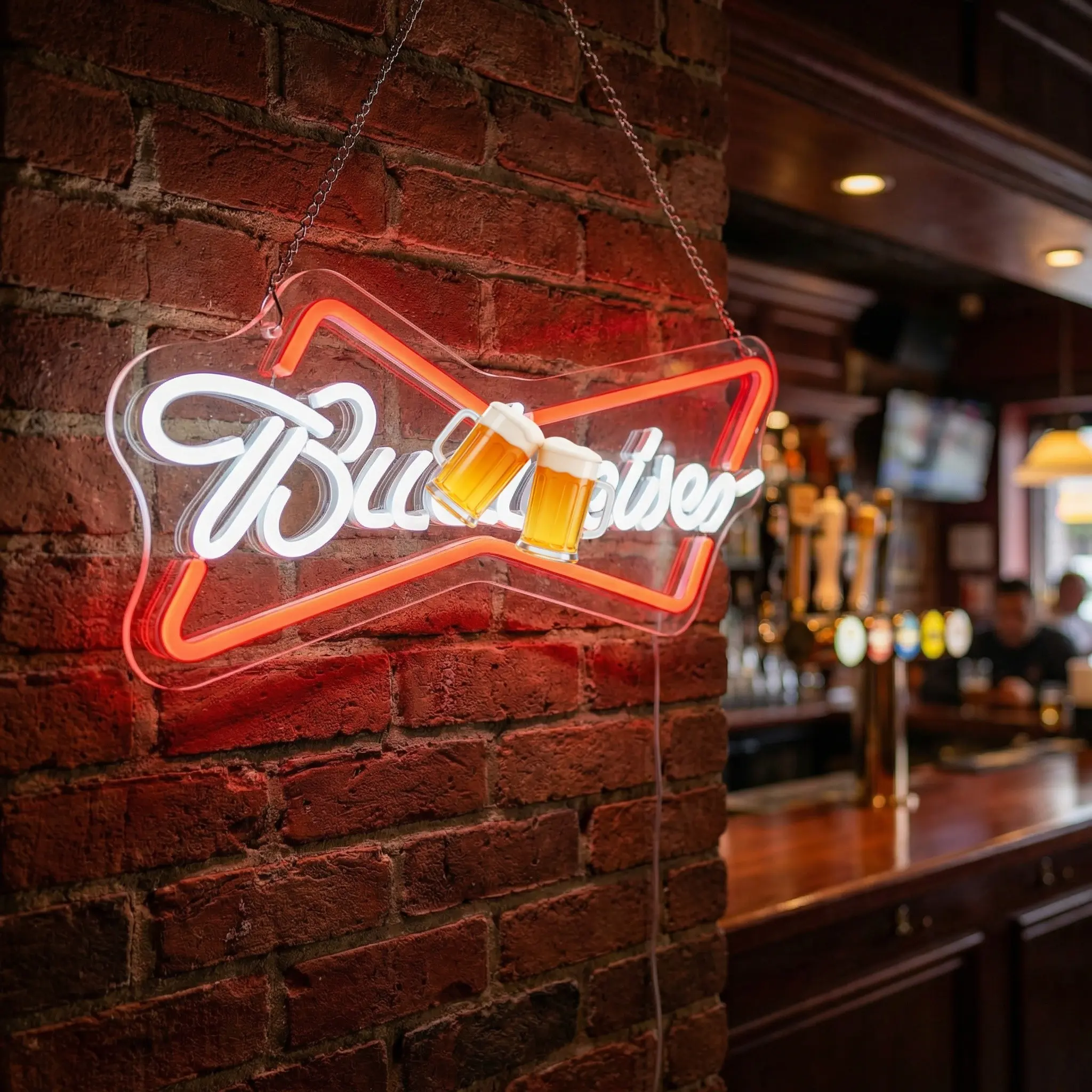 Classic Red Bowtie Beer Neon Sign for Man Cave Wall Decor, Aesthetic LED Light for Home Bar Pub Decor, Retro Style Dimmable Neon Signs for Garage Basement, Personalized Birthday Father's Day Gift for Men Husband, USB Powered Wall Art 16.93×7.87Inch