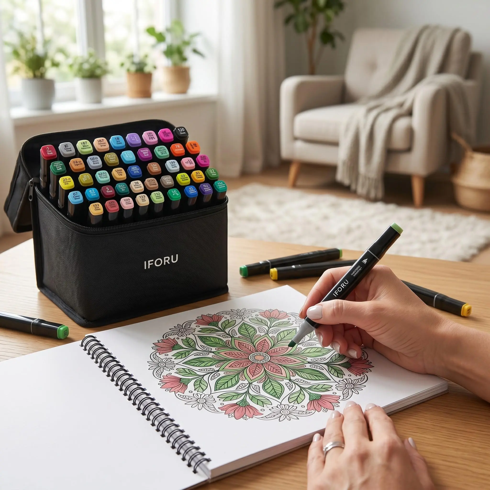 IFORU Drawing Markers: Brush & Fine / Chisel - Multiple Color Sets Available (24-168 Colors) - Seamless Blending - Double Tipped Ink Art Marker Set for Artist Adults Coloring Illustration - Essential Series of IFORU aesthetic school supply pickle pens