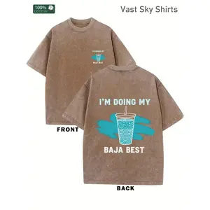 New Summer 2026 Collection Washed Vintage T-Shirt, 1-Piece Y2K Retro Style, 230G Printed Baja Blast Pattern I'M DOING MY BAJA BEST, Round Neck Soft Summer Street Style T-Shirt, Summer Tops For Women, Top For Women