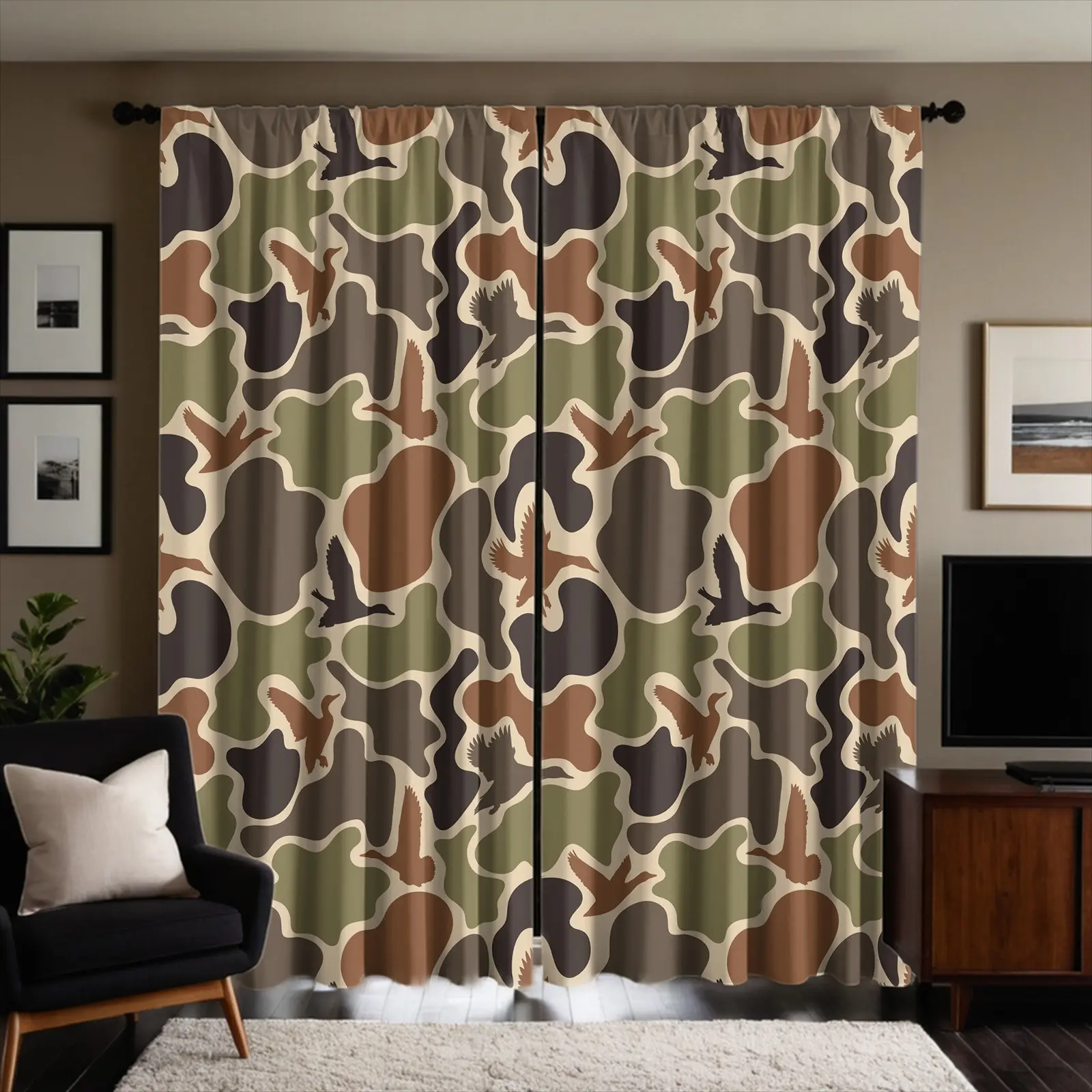 2Pc Duck Hunter Camo Hunting Curtains, Half Light Blocking, Modern Simple Rod Pocket Curtains, Easy to Hang, Easy Install Curtain, Polyester Curtain, Window Curtain, Home Decoration Curtain, Window Drapes