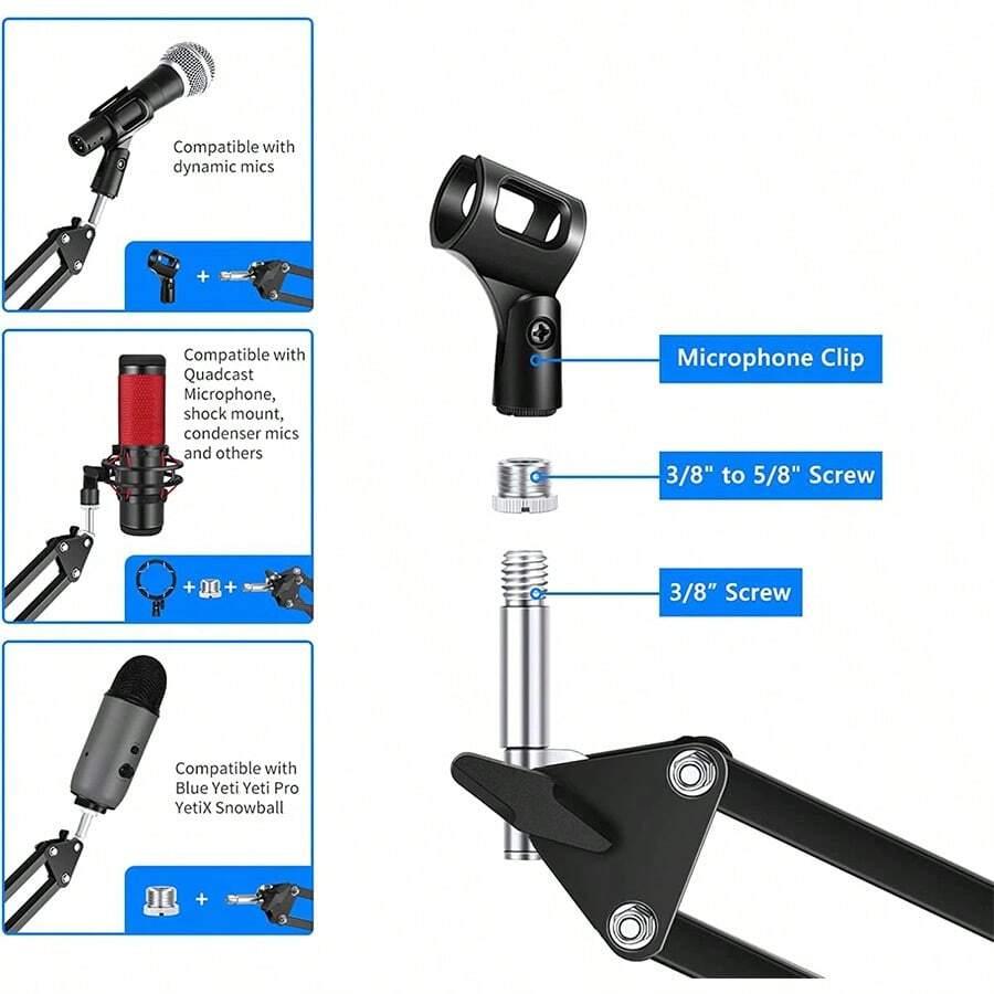 Adjustable Microphone Stand, Suspension Boom Scissor Arm Mic Bracket, Desk Mic Stand for Studio Recording Live Video Broadcasting Online Singing, Bedroom Accessories