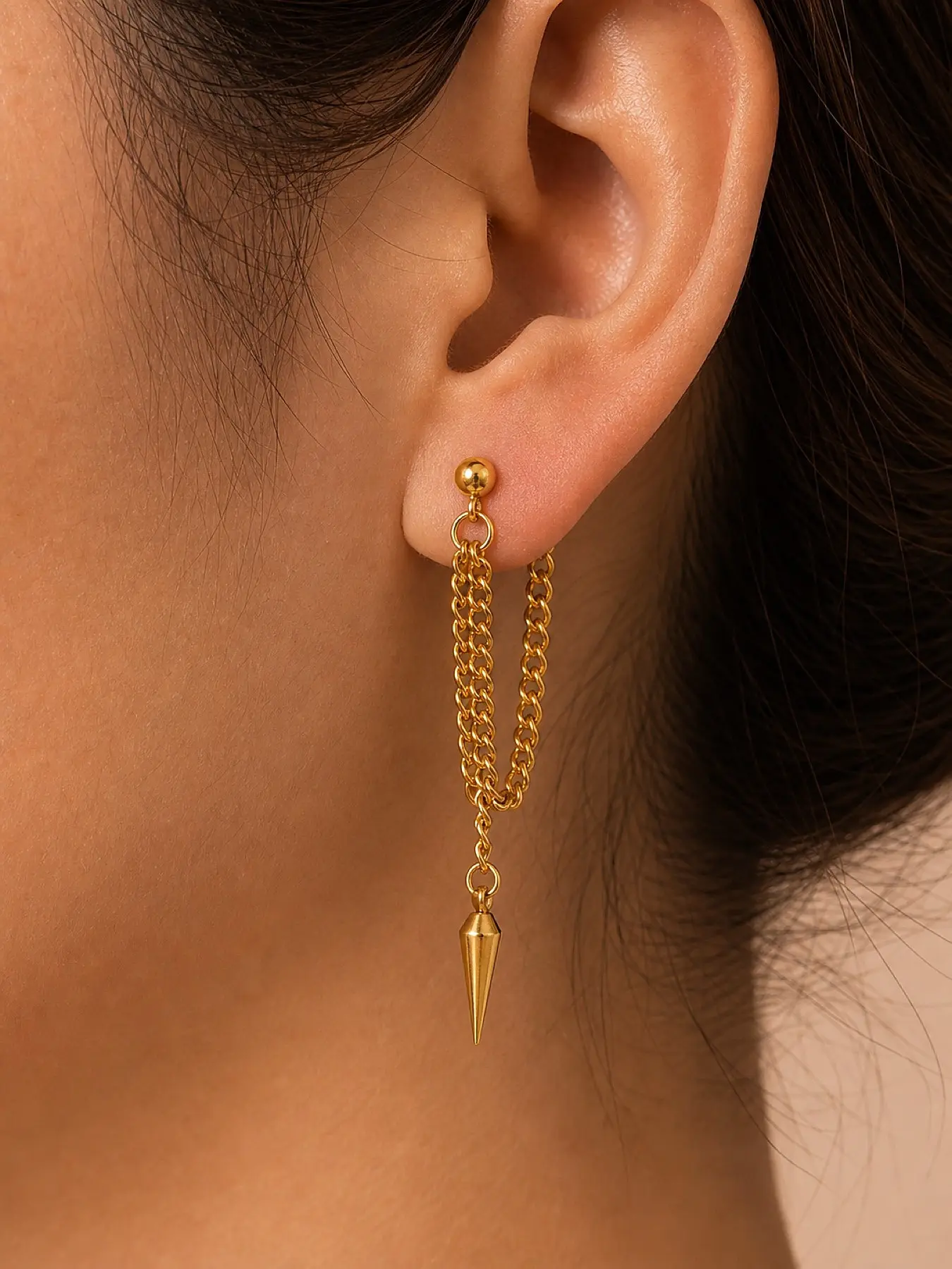 Round Bead Earrings with Chain Design, Silver Color Round Bead Earrings with Sharp Cone Pendant, Elegant Jewelry Accessories