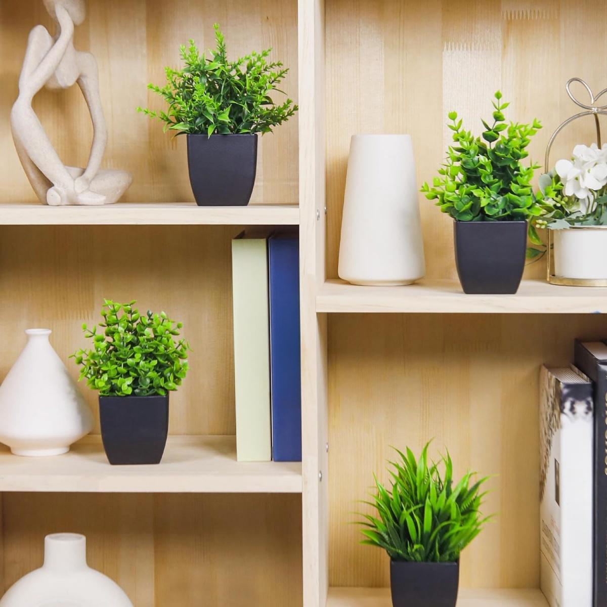 Artificial Potted Plant Set, 4-Count Faux Plants with Pots, Fake Plants for Home and Office Shelf Decor, Garden Ornaments