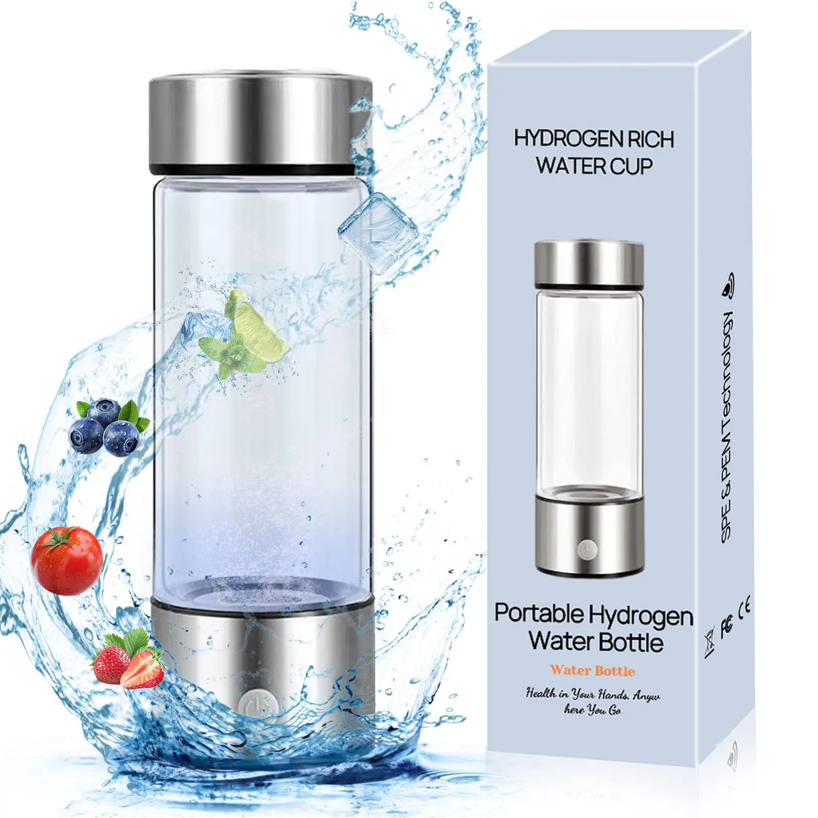 Portable Rechargeable Hydrogen Water Cup, Bottle, Spe/pem Technology, Ideal for Home, Office, Travel, Fitness, Non-Electric Heating, Glass Enclosure