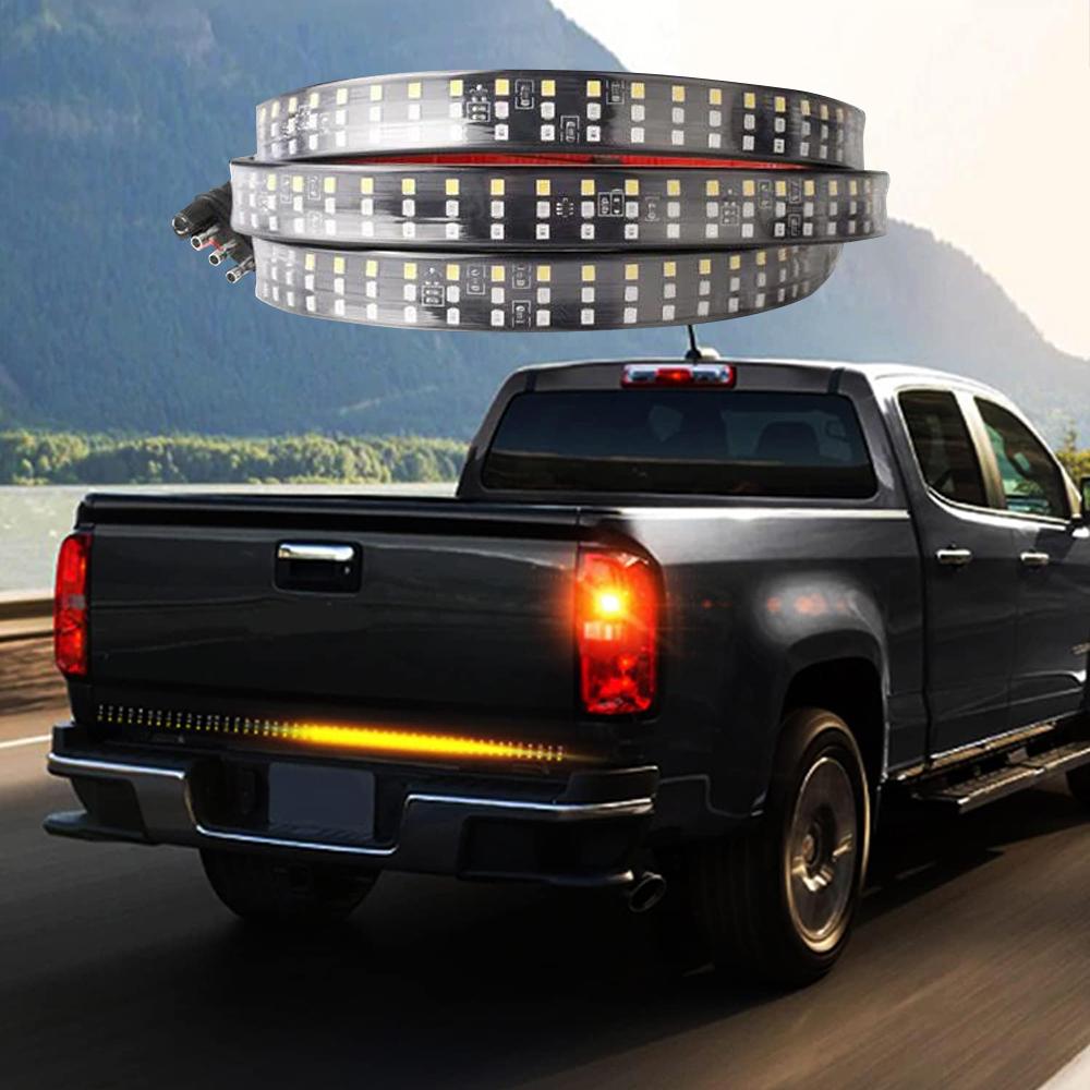 48 Inch 3 Row LED Light Strip, Truck Tailgate Light Strip with Red Running Brake Lights, White Reverse Light, Amber Turning Signals Strobe Interior Lights, Tailgate Light Bar, Led For Car, Led Car Lights