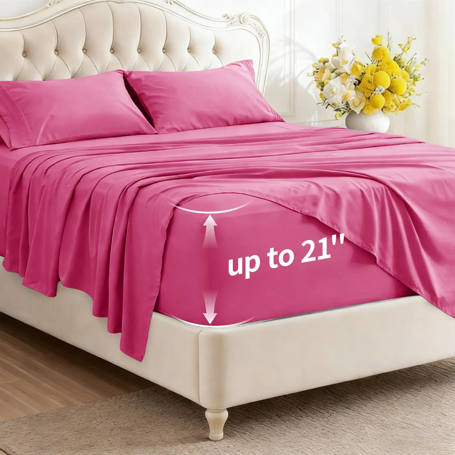 SASTTIE Bamboo&Cotton Queen Sheet Set, Cooling Sheets for Queen Size Bed Set, Rayon Derived from Bamboo, Breathable & Soft, Deep Pocket Up to 18", Hotel Luxury Bedding for Hot Sleepers,Queen Size Bedding Sets Clearance