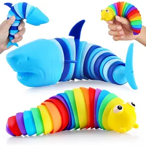 Sensory Slug Fidget Toys, Sensory Toys for Autism, ADHD, Anxiety & Stress Relief, Gifts, Party Favors & Classroom Prizes for Kids Toddlers Boys Girls(Shark and Caterpillar Toy)fidget toys