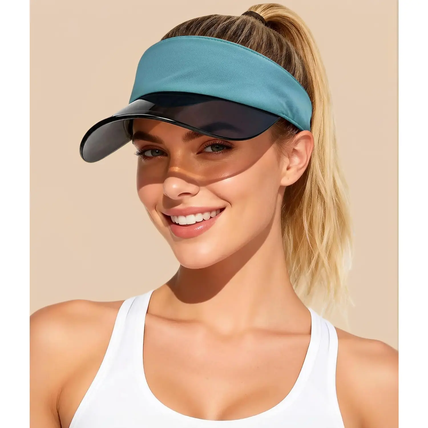 Transparent Sun Visor Hat for Women Men - UPF 50+ Clear Brim Adjustable Drawstring for Golf Tennis Pickleball