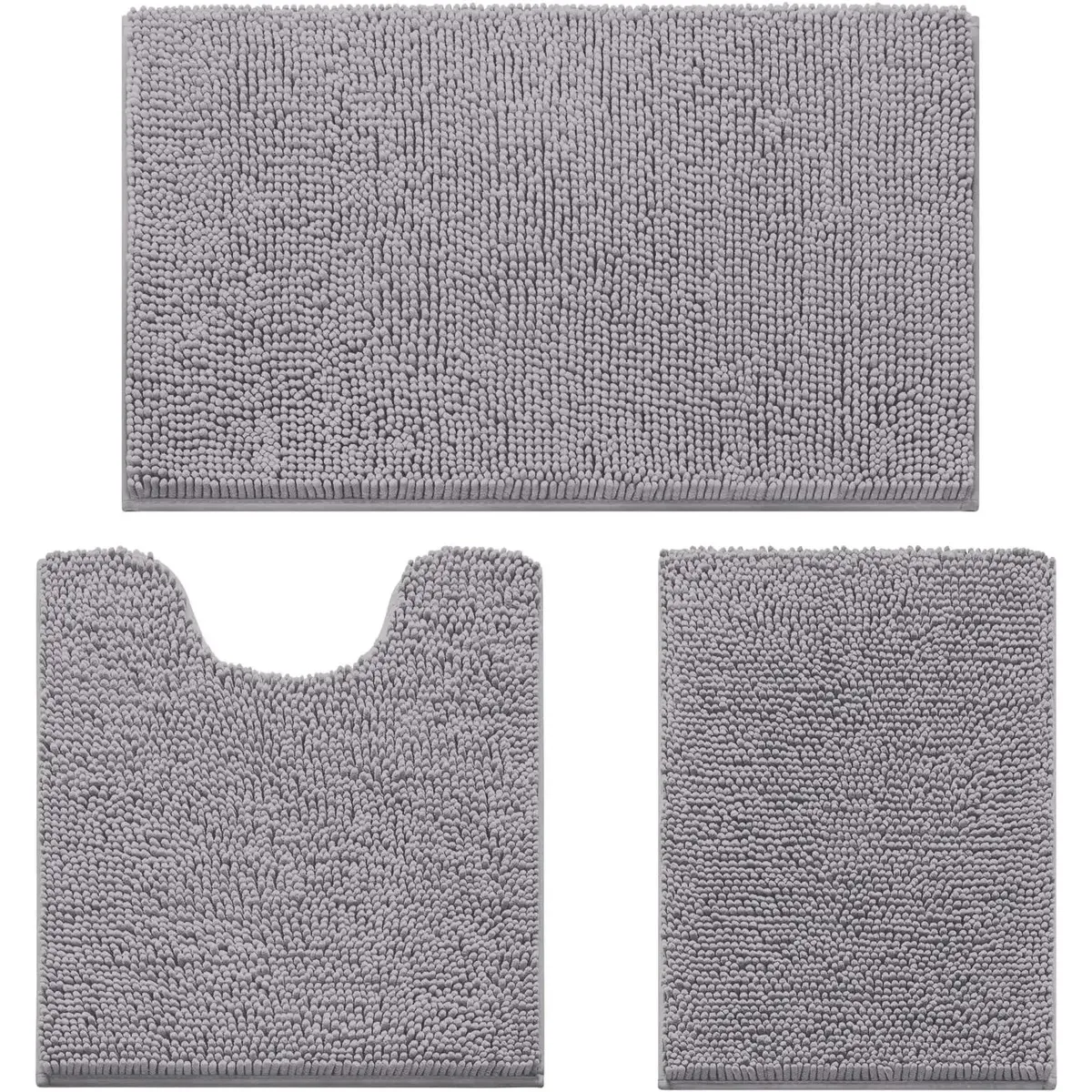3 Piece Chenille Bathroom Rugs Set, Ultra Absorbent Fluffy Bath Mats with Non-Slip PVC Backing, Washable Soft Bathroom Carpet, U-Shaped Toilet Rug for Bathroom, Tub, Kitchen, Bedroom Home Decor