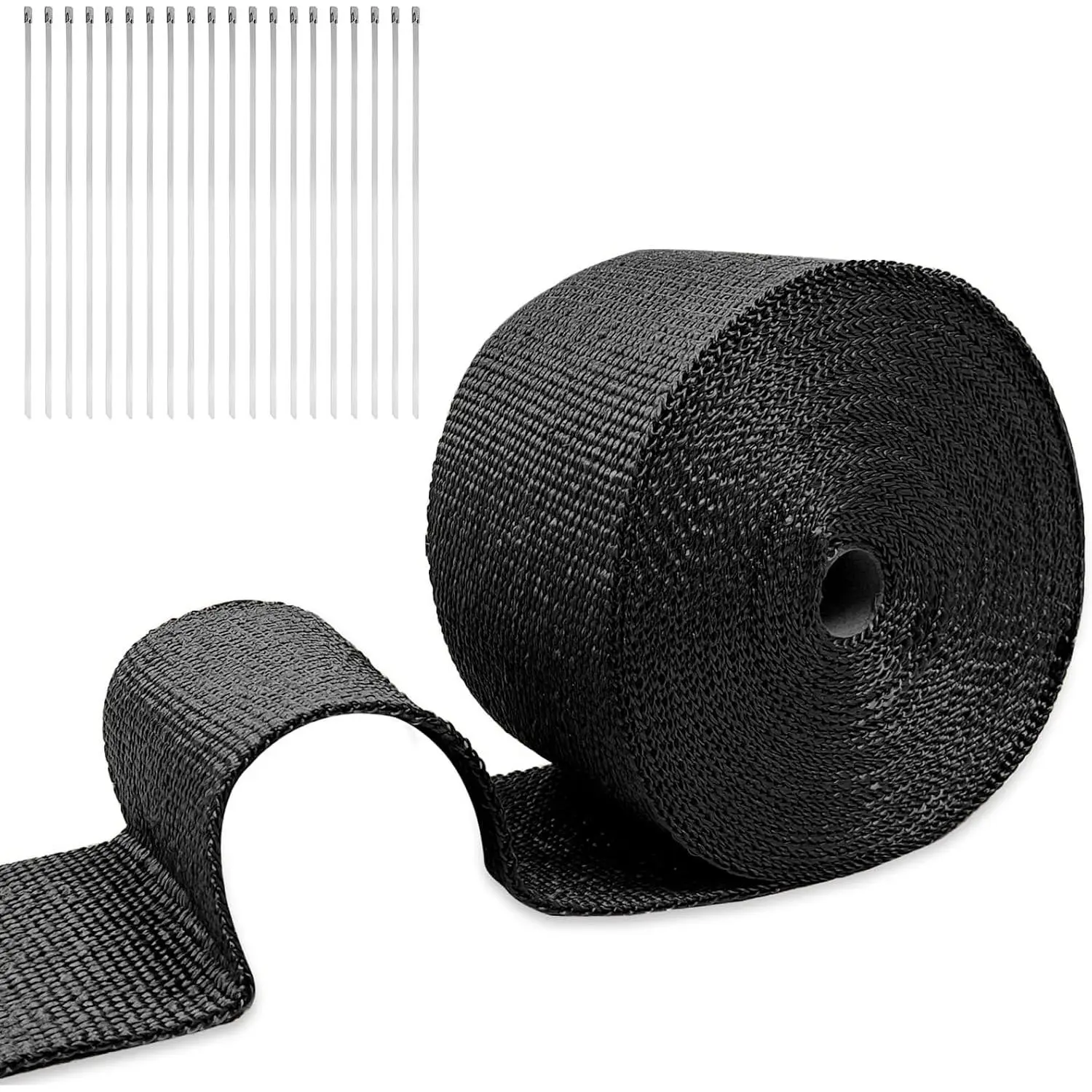 Flexible Yet Tough Black Basalt Lava Fiber Exhaust Heat Wrap Roll for Trucks, Cars (10cm x 15m, 1800°F Continuous-2500°F Peak Resistance, Advanced Weave, Shield Tape, 20 Stainless Steel Locking Ties, Oil/Fluid Splash Protection, Dampens Engine Noise), Exh