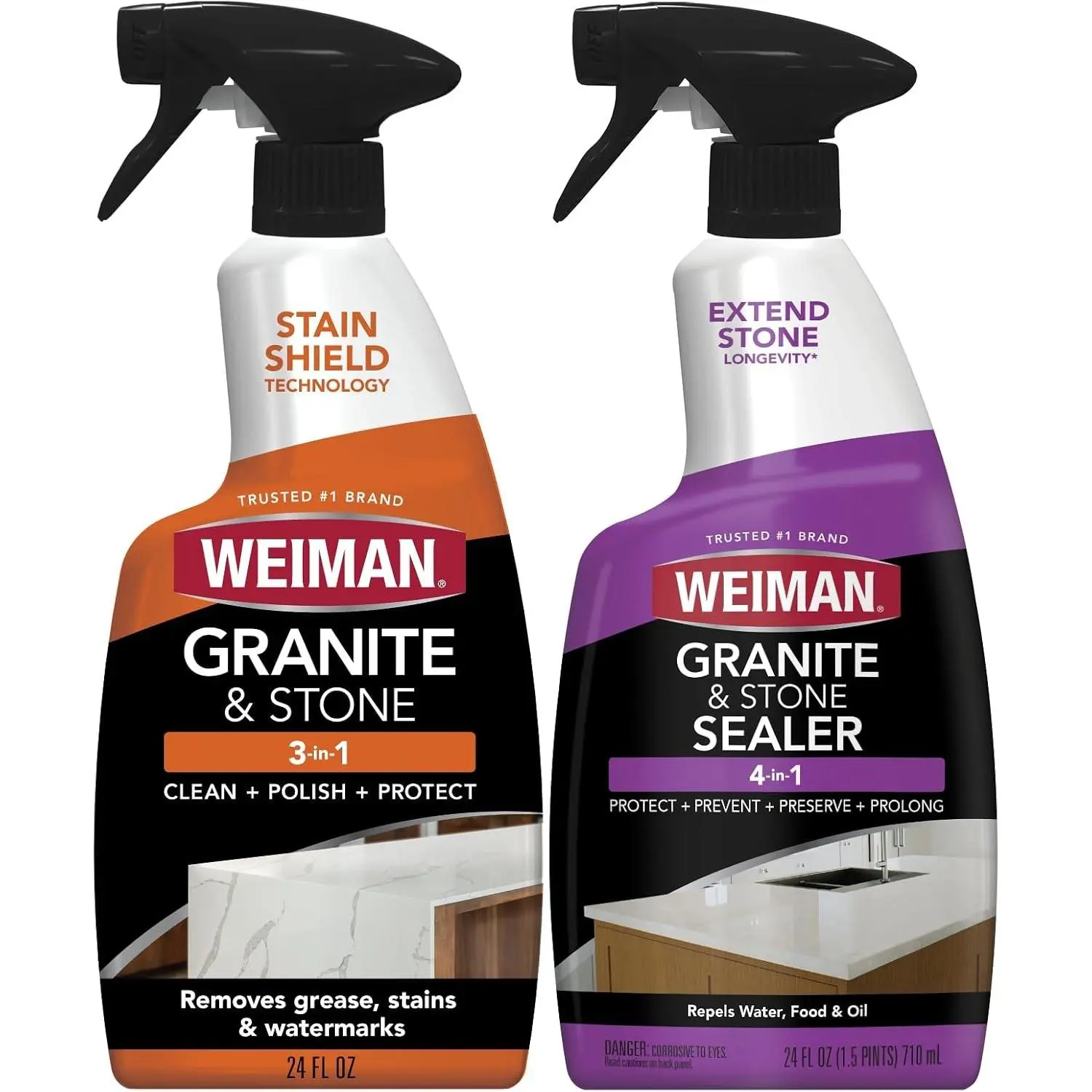 Weiman Stone & Granite Countertop Cleaner and Sealer Kit – Clean, Polish & Protect Natural Stone & Granite Sealer – Streak-Free – Safe for Granite, Marble & Quartz – 2 Pack (24 oz Each)