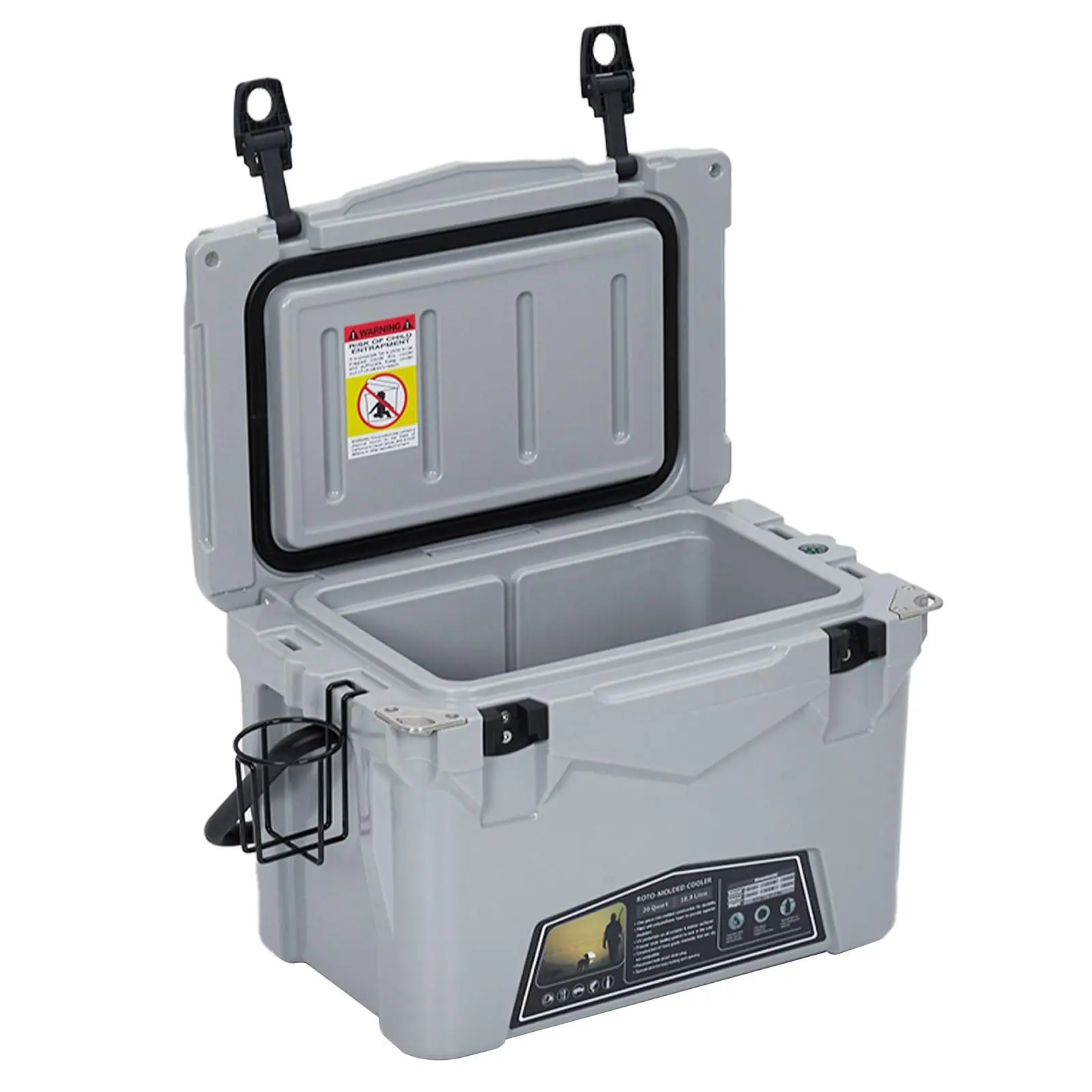 GARVEE KUER 25 Qt Wheeled Rotomolded Hard Cooler Ice Chest with 5-Day Ice Retention, Locking Lid, Cup Holders, Drain Plug, Wheeled Base for Camping, Outdoor Trips - Injection Color