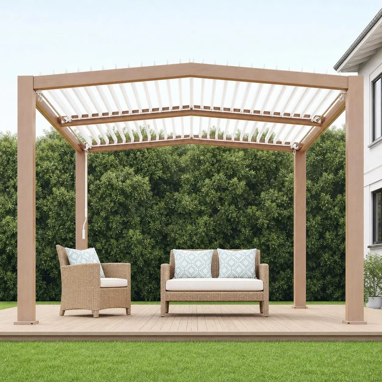 GARVEE 11x13 ft Rectangular Louvered Pergola, Outdoor Shade Hardtop Gazebo with Adjustable Roof, Reinforced Aluminum Frame, Integrated Drainage System, Wood Grain for Patio, Deck