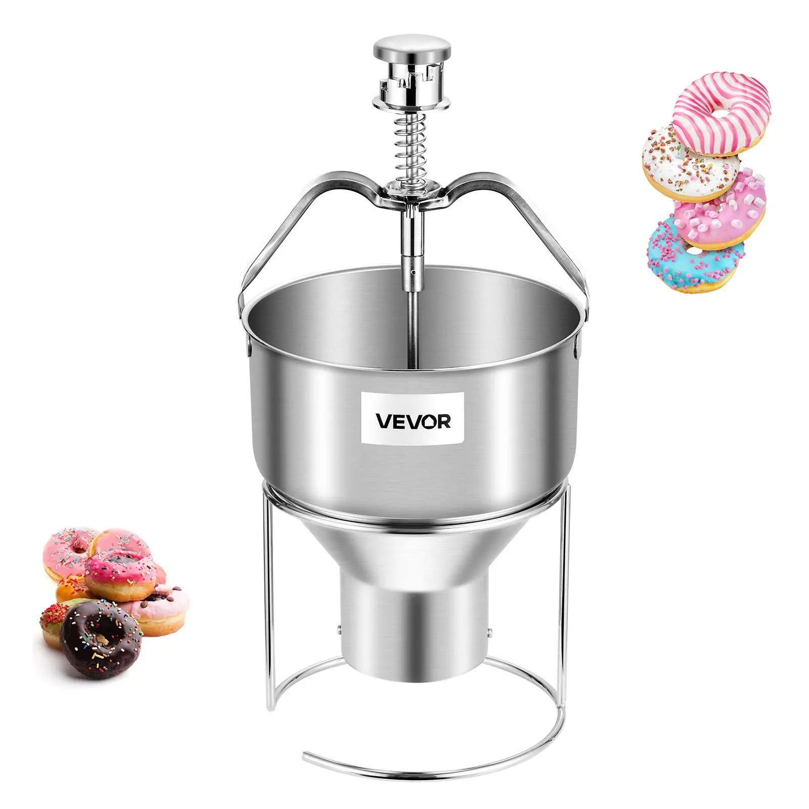 VEVOR 304 Stainless Steel Manual Donut Depositor - Single Unit Solid Metal Commercial Batter Dispenser with Stand, Large Capacity Hopper, 6-Thickness Adjustment, Reusable for Baking, Cafe, Restaurant Bakery | Summerfinds, DealsForYouDays