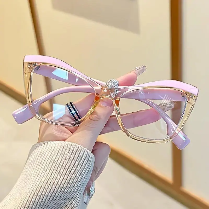 Women’s 2026 Y2K Cat Eye Small Oval Glasses, Ultra Light Anti Blue Light PC Frame Transparent Sports Eyewear with Resin Lens, Pink & Clear Vintage Street Fashion Spectacles for Daily Wear