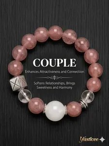 Yastlcee Strawberry Quartz Bracelet for Women & Girls, 16mm Phantom, 4-Strand Elastic Cord, Yoga Daily Wear, Natural Crystal Beaded, Natural Crystal Bracelets