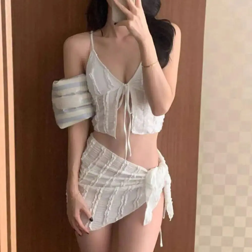 Slimming Design Three-Piece Bikini Small Chest Strapless Women's Swimsuit High-End Feel Separate Pieces Thermal Spring Swimsuit