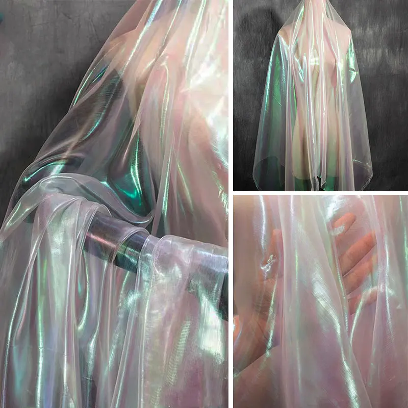 1pc Color-Changing White Shimmer Organza Mesh Roll Fabric - Silky Glossy Wine Red Iridescent Sheer Draping Fabric with Crochet Weave, Ideal Sewing Supply for Party Decorations, Wedding Veils, Craft Lovers for Glam Look