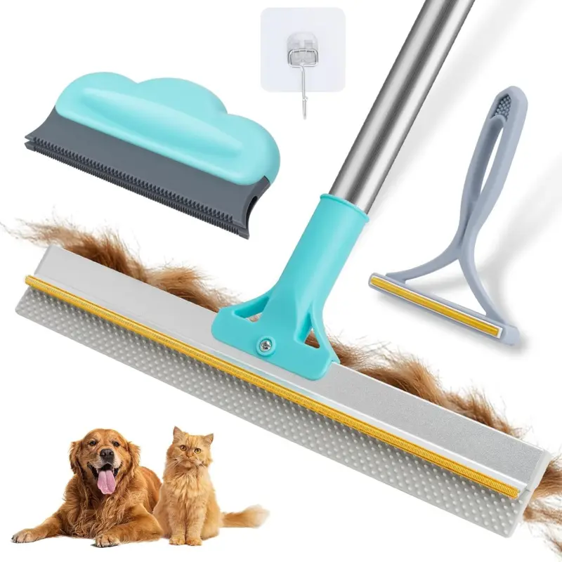 Large Metal Pet Hair Rake with Long Handle, Double-Sided Carpet Scraper De-Shedding Tool for Removing Embedded Fur from Sofa, Rug, Bed Lint