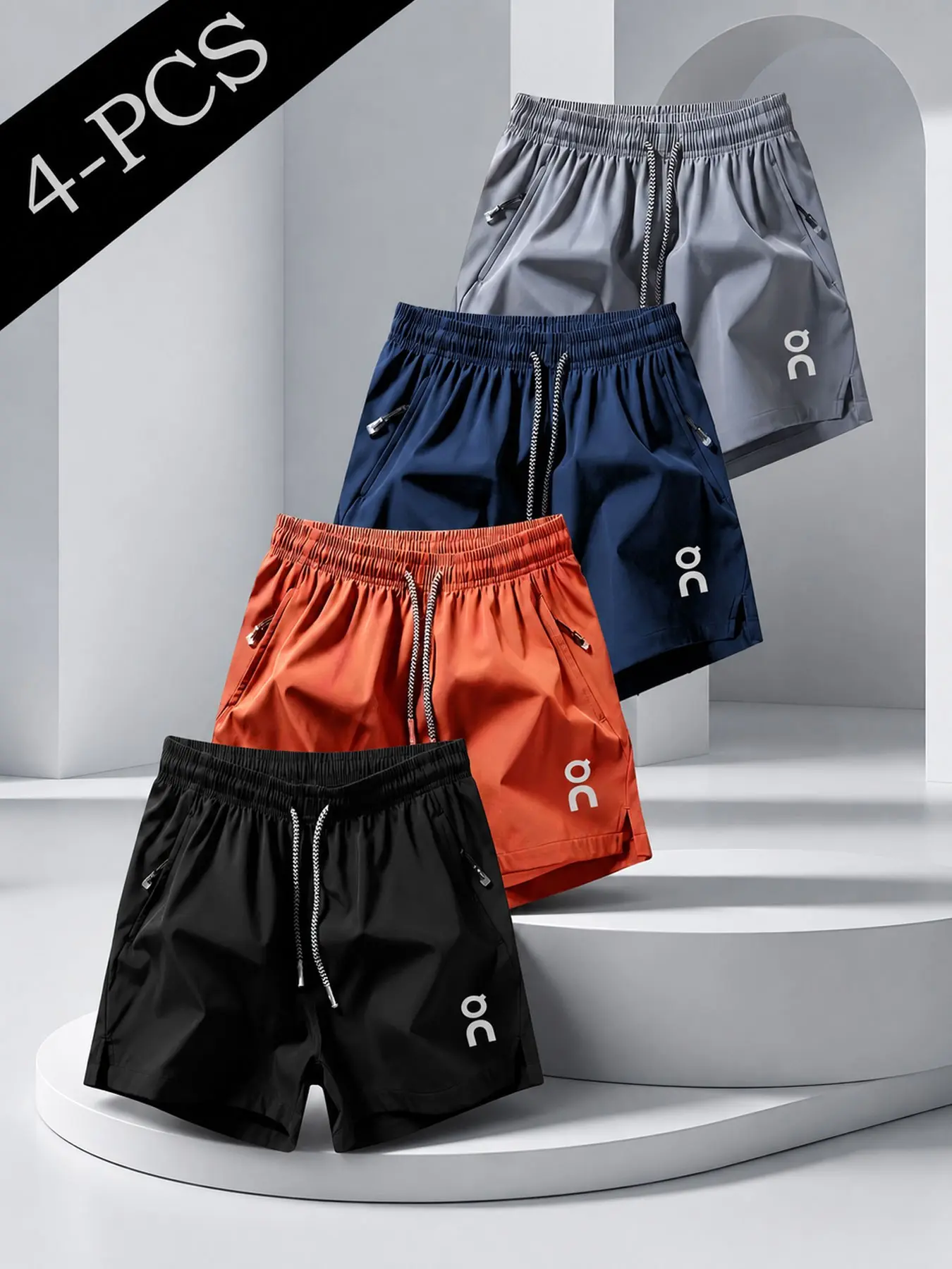 Men's Five-Quarter Shorts Set, Ice Silk Quick-Dry Fabric, Loose Fit, Zip Pockets, Running Beach Home Multisport Men's Sports Pants
