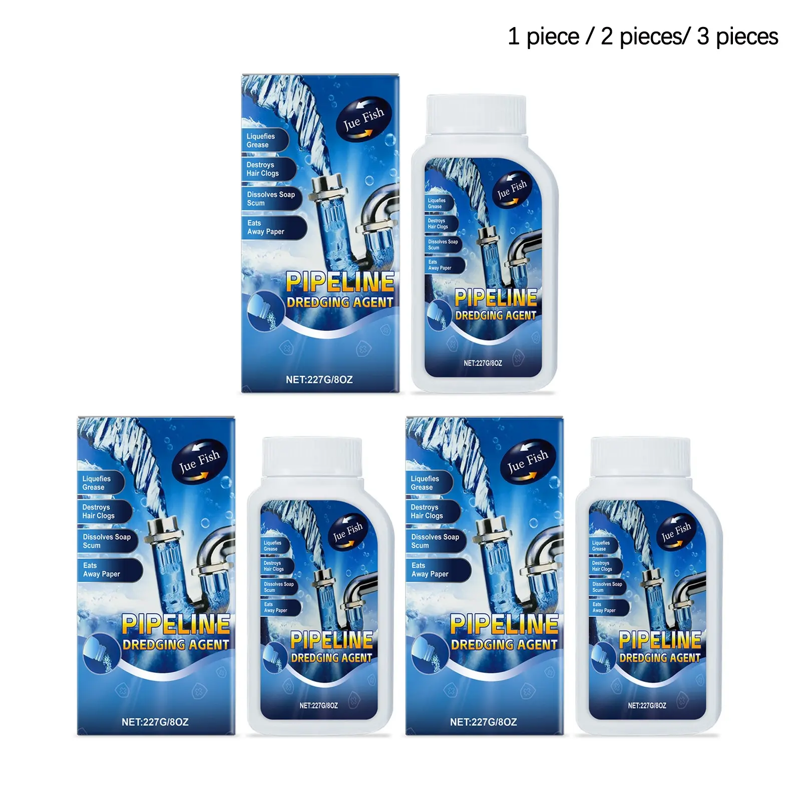 Pipe Unblocker (227g/227g*2/227g*3), Gentle Cleaning, Dissolves Grease and Hair, Unclogs Kitchen and Bathroom Drains, Drain Line Unclogger, Cleaning Agent, Household Cleaning Supplies, Home Cleaning Supplies