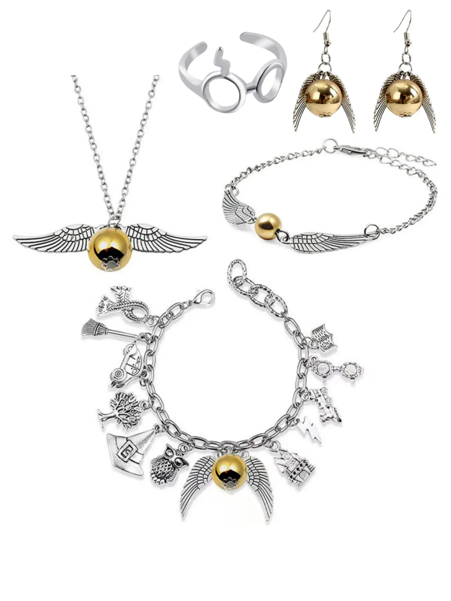 Harry Potter Accessories Set 5 Piece, Elegant Thief Necklace Bracelet Ring Earrings, Perfect Valentine's Day Birthday Holiday Gift
