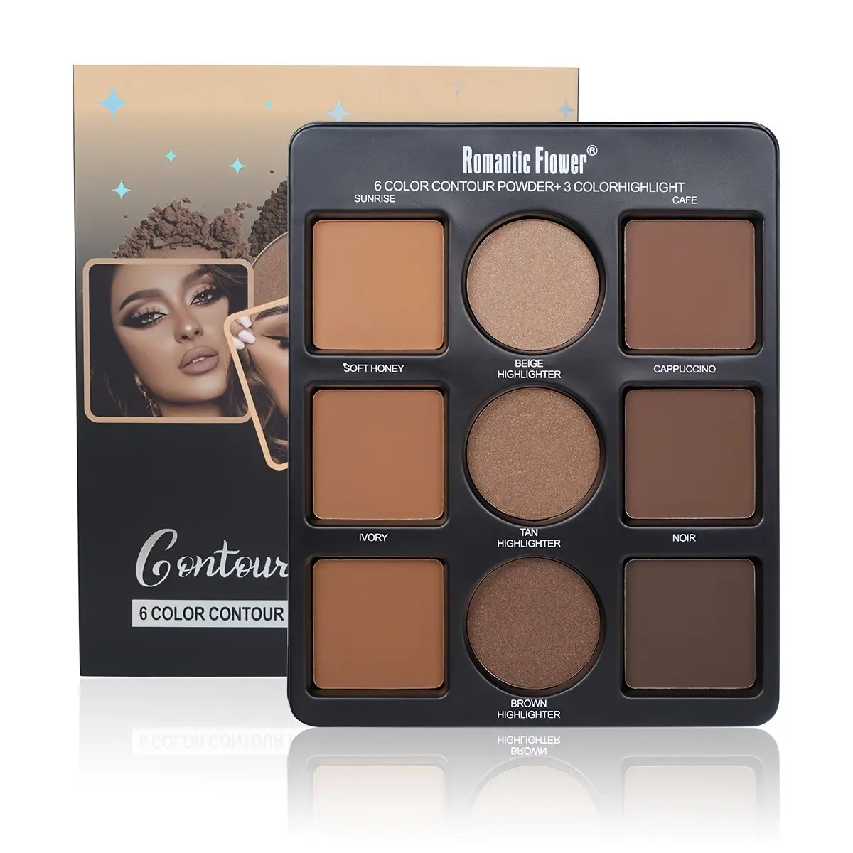 9 Shades Matte Contour Highlighter Powder Palette, Facial Contouring Makeup, Long-Lasting Waterproof Full Coverage, Highlights Contour Powder for Face Makeup