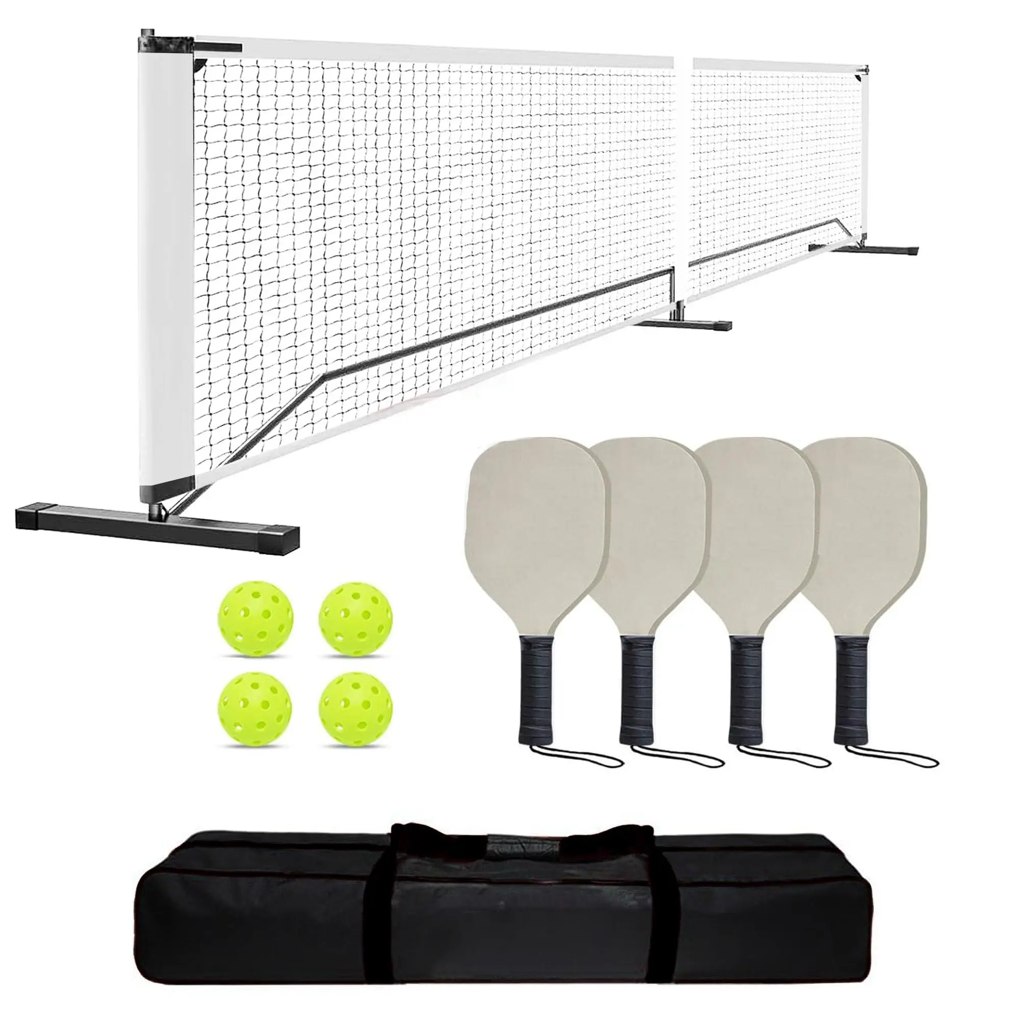 Portable Pickleball Net Set – 22FT Regulation Size, Heavy Duty Metal Frame, Weather-Resistant Net, 4 Paddles & 4 Outdoor Balls, Easy Setup, Carry Bag – Perfect for Driveway, Backyard, Park, Beach, Camping