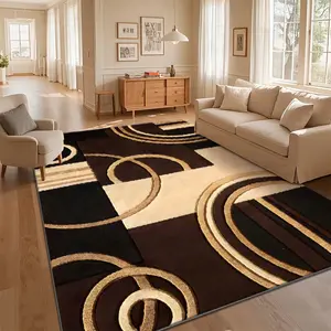 Local Delivery Multi Sizes Velvet Black Gold Round Intertwined Circle Geometric Rug Washable Non Slip Boho Farmhouse Runner Nursery Indoor Decor Rug