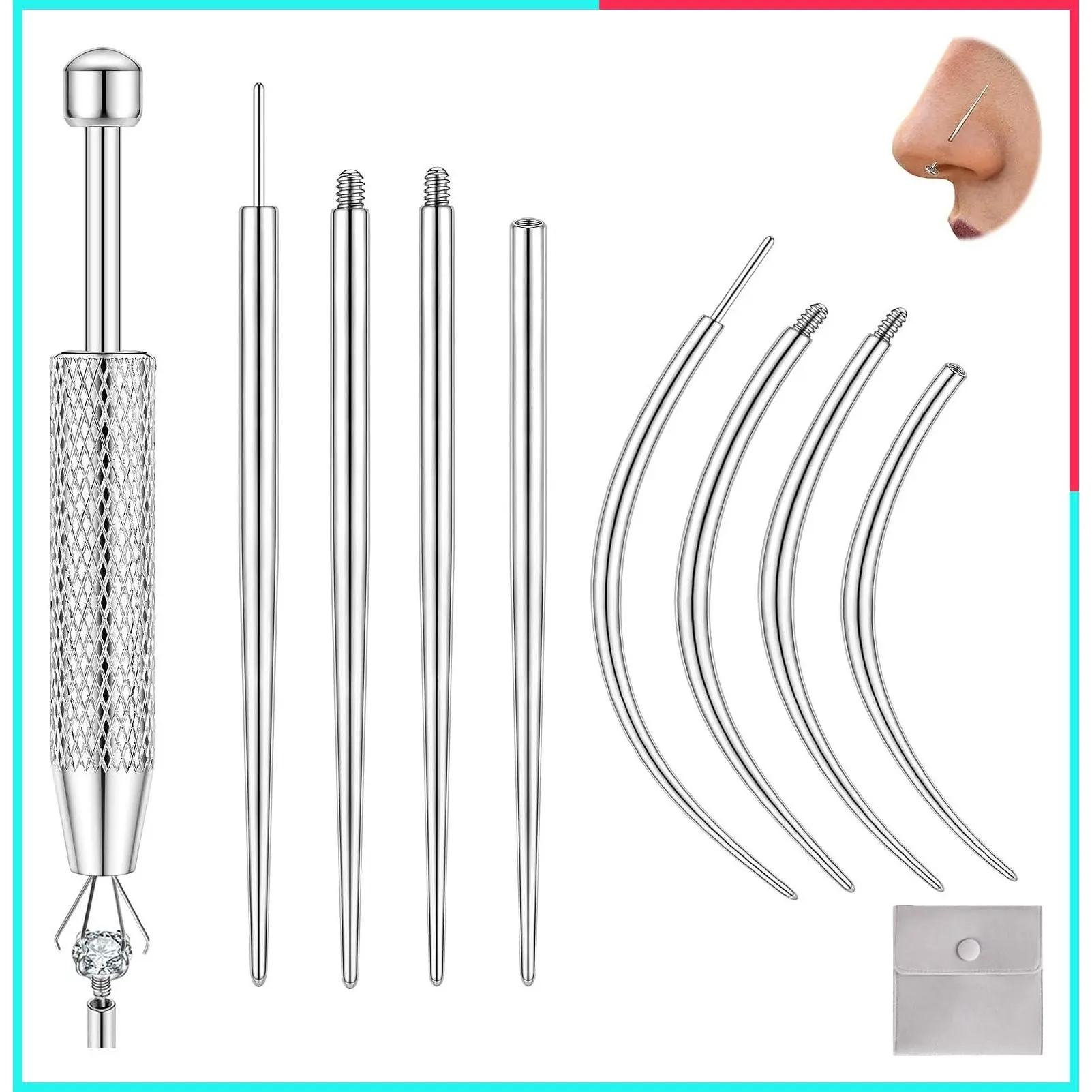 Piercing Taper Insertion Tool Kit with Ball Grabber - 14G 16G 18G 20G Body Piercing Changing Tool for Internal External Threaded Push In Ear Nose Navel Lip
