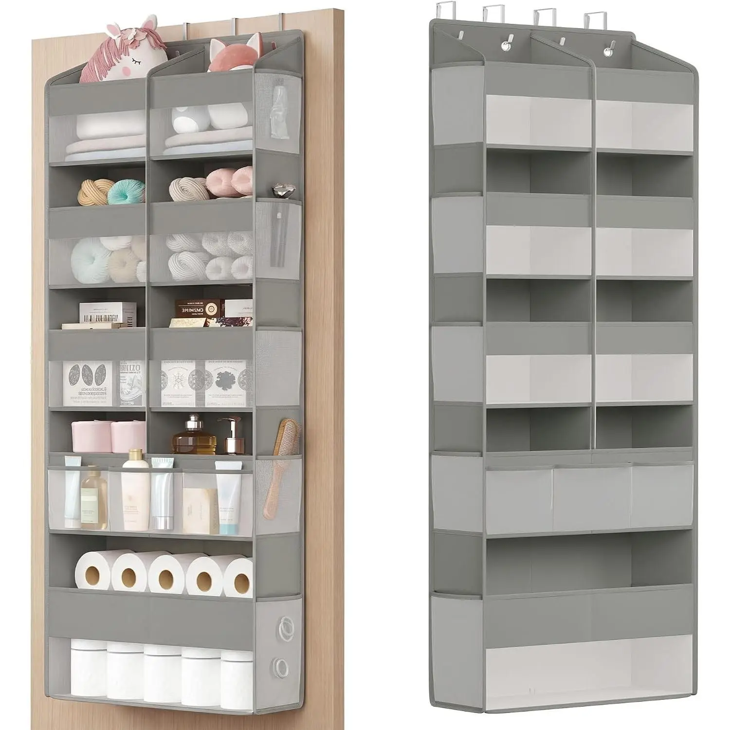 Over-the-Door Organizer, 9-Compartment Door Hanging Storage Shelf, Foldable Closet Hanging Organizer, Heavy-Duty, Metal Hooks, Transparent, Dove Gray