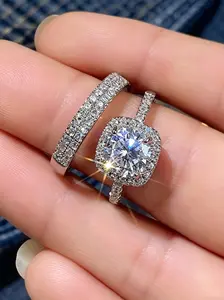 Vintage Princess 2-Piece Bridal Ring Set Sparkling Simulated Diamond Engagement Ring & Wedding Band Elegant Bride Jewelry
