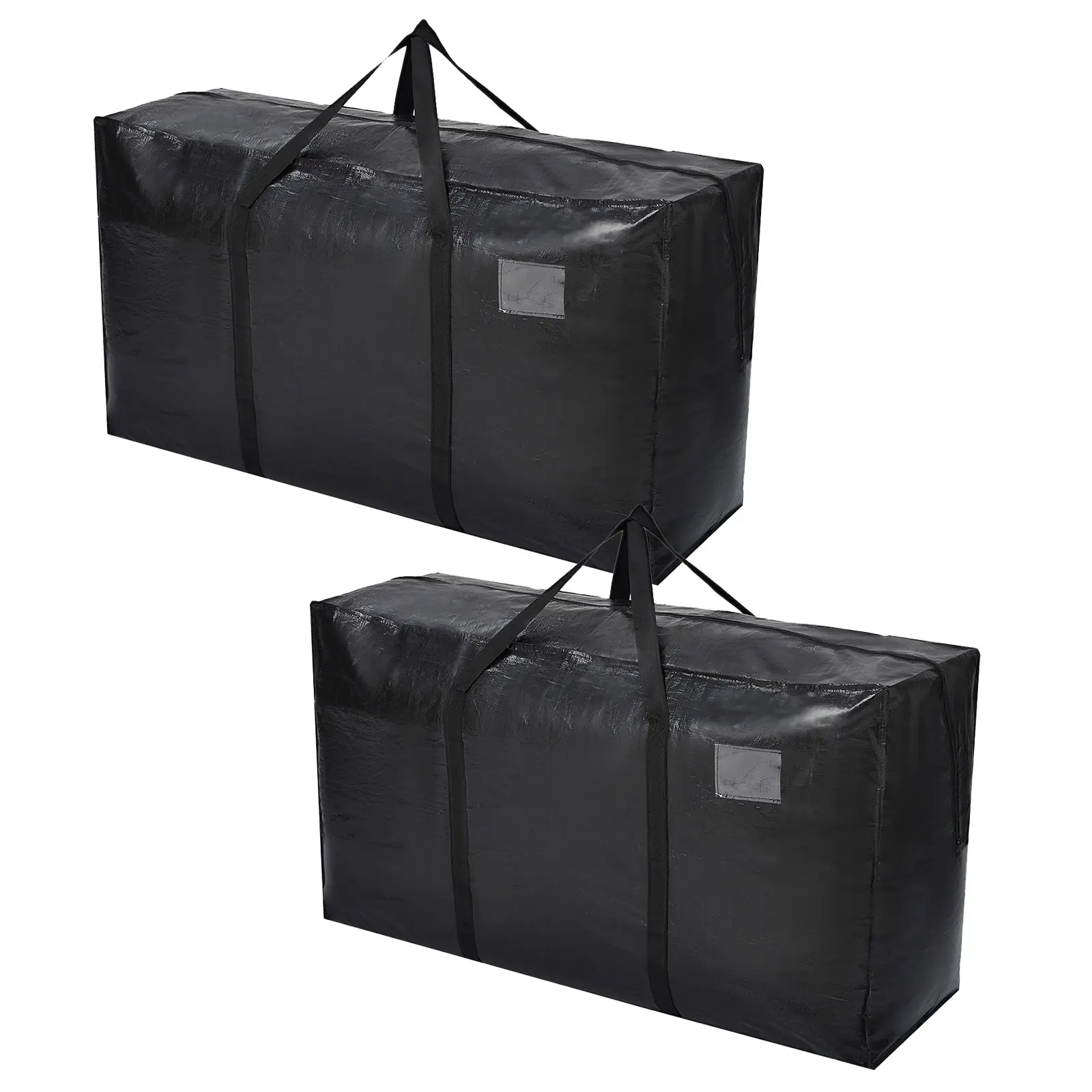 Heavy Duty Waterproof Moving & Storage Bag - Extra Large 58 Gal Tote, 42x14x23 In, Reinforced Handles, Double Zippers, Ideal for Closet Organization, Bedding - 2/4 Pack, Black