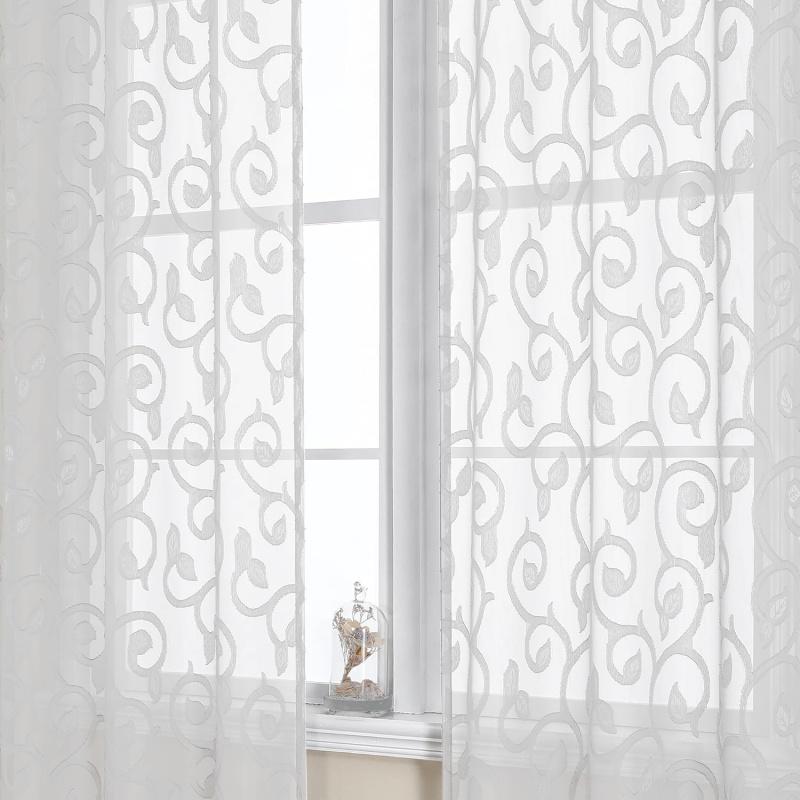 Furman Sheer White Curtains 84 inches Long for Bedroom Living Room 2 Panels Set, White Curtains Jacquard Clip Light Filtering Semi Sheer Curtain Rod Pocket Window Drapes, 2 Pcs Each 40