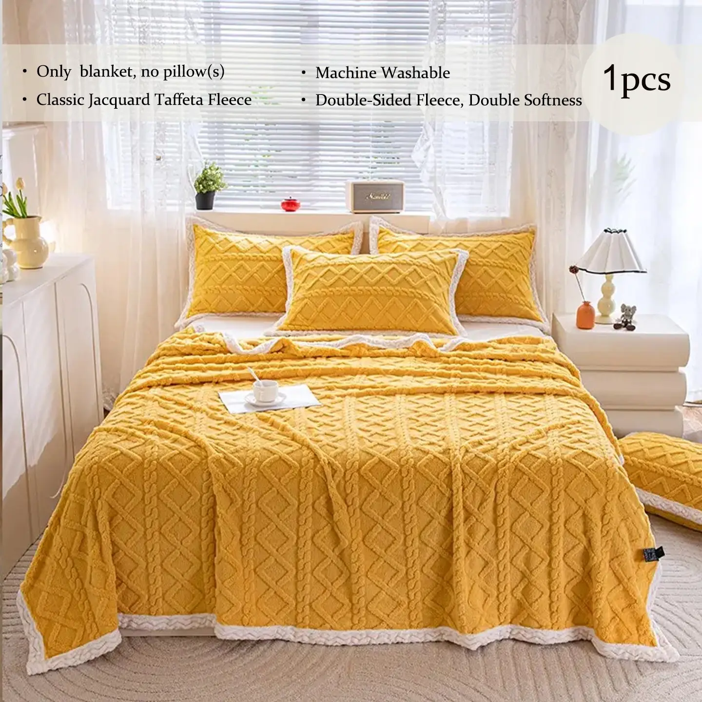 1pc Jacquard Taffeta Fleece Throw Blanket, Diamond Textured Double Sided Blanket, Soft Warm Cozy Cover for Sofa Bed, Multi-Purpose Home Decor Blanket. （Only blanket included, decorations not included）