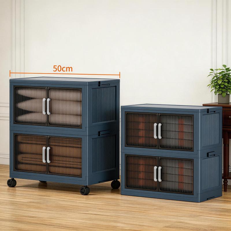 Wheeled 5 Tier Stackable Storage Boxes, Foldable Collapsible Plastic Bins for Home Office & Kitchen