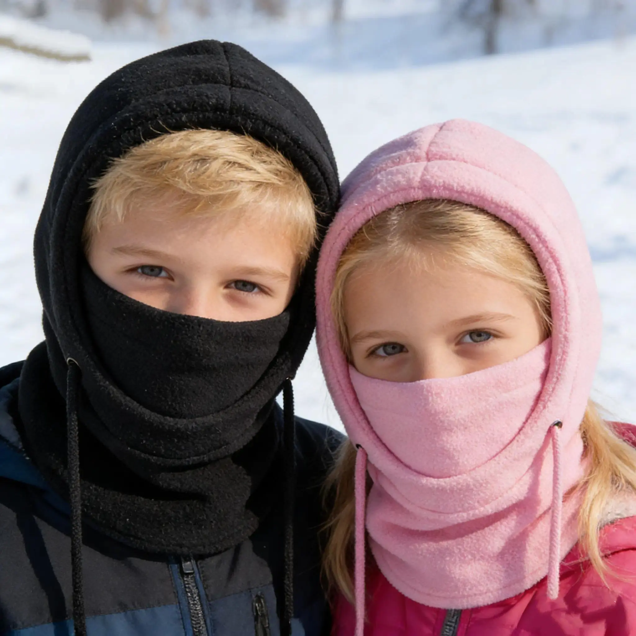 Unisex Children's Cotton Blend Stretchy Helmet Beanie Hat - 72g Fitted Helmet-Integrated Winter Cap with Face Mask & Neck Cover, Cold Protection for Outdoor Sports, Stretchy Helmet Hat