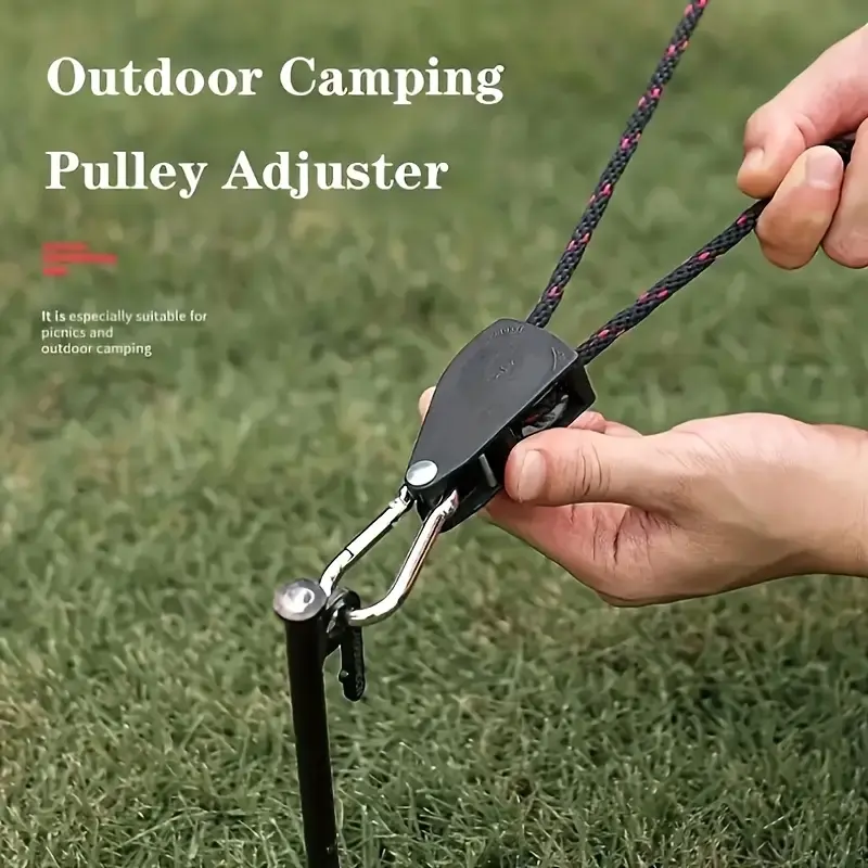 8pcs Set 157.48-Inch Metal Pulley Camping Tent Fixed Polyester Rope, with Reflective Strip, Adjustable Drawstring Buckle Fastener, Suitable for Fixing Wild Camping, Outdoor Equipment, Awnings And Holiday Decorations, Elastic Outdoor Storage Bag
